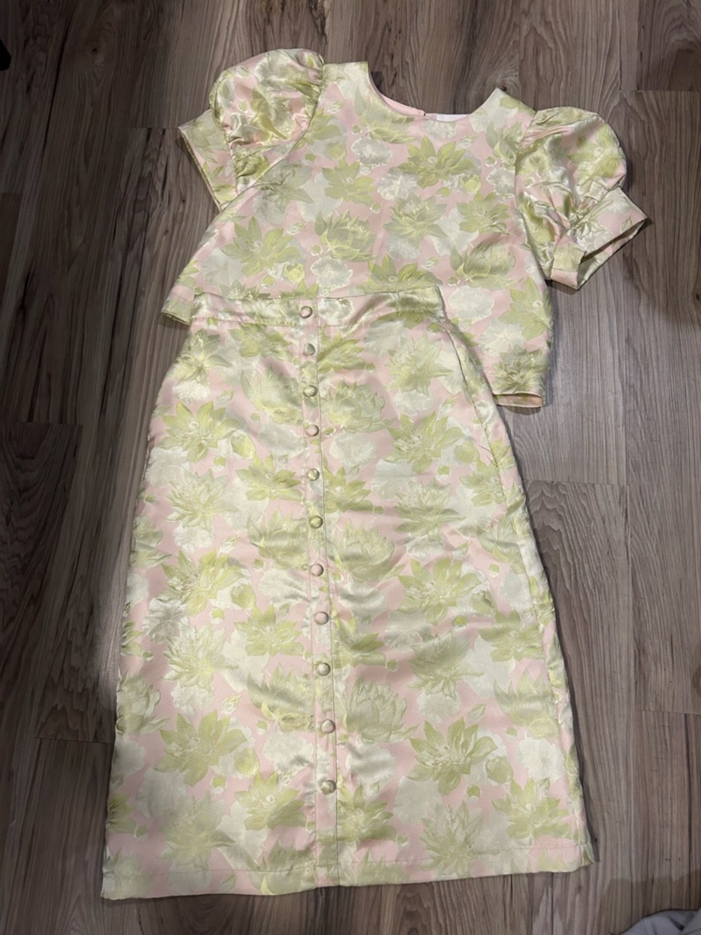 Pink and Light Green Floral Two-Piece Dress Set